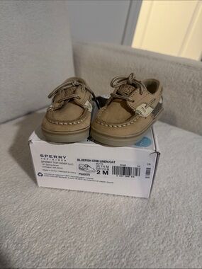 Sperry Toddler Boat Shoes in Oat with Tan Accents